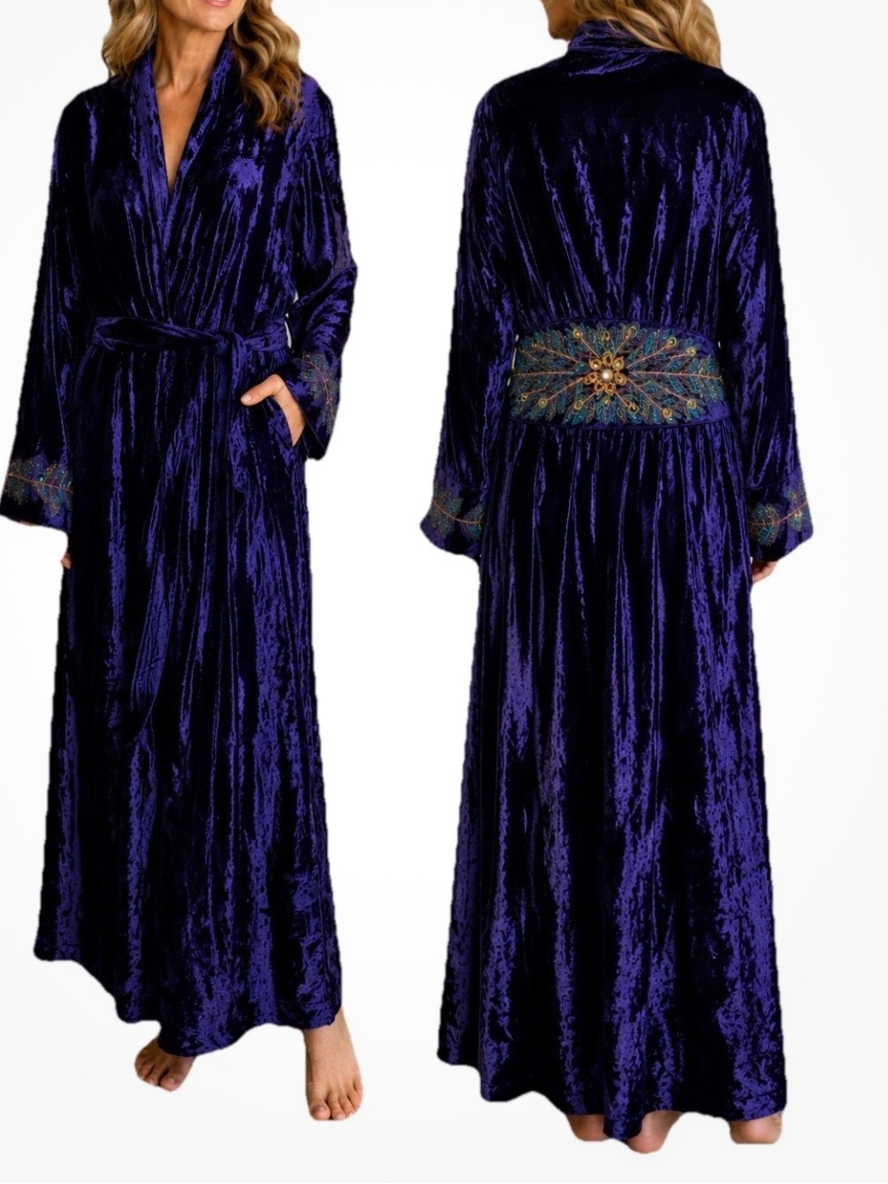 Soft Surroundings Purple Crushed Velvet Duster Robe S Embroidered Whimsigoth
